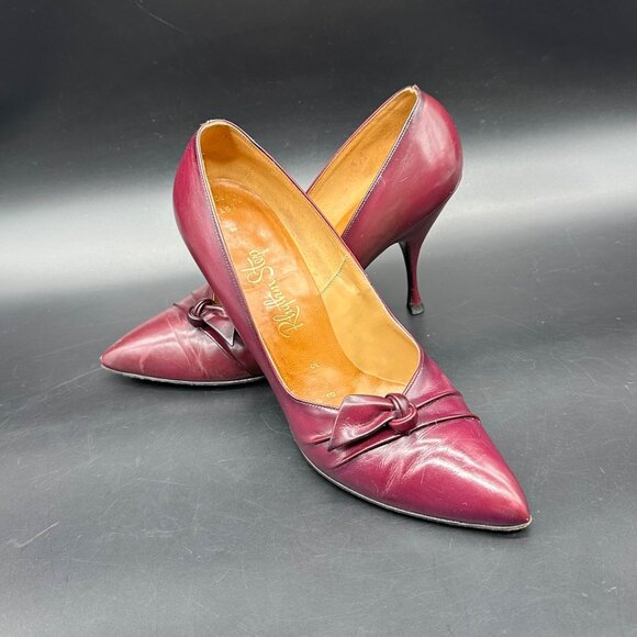 Vintage 1940s High Heels Size 6.5 Rhythm Step Purple Leather Pumps Shoes Retro - Picture 1 of 15